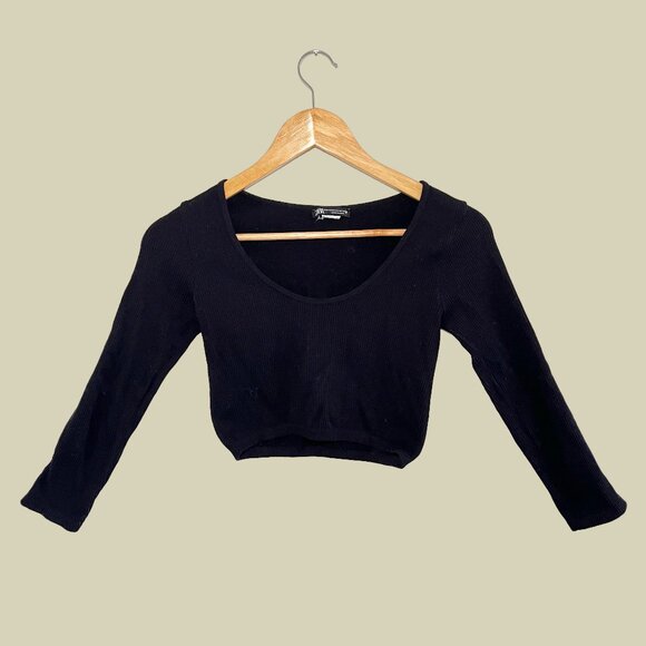 Zara Black Ribbed Crop Top - Picture 1 of 3